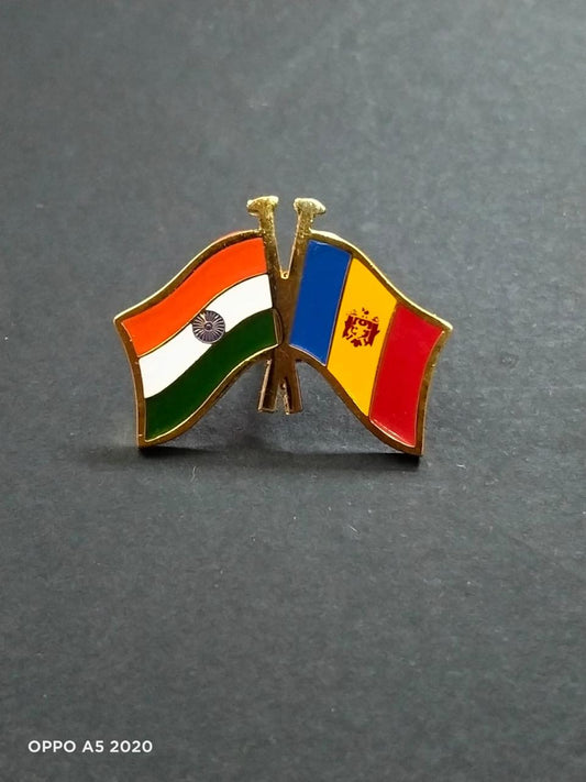 India-Other Country Cross Flag Brass Lapel Pin/Brooch/Badge for Clothing Andorra