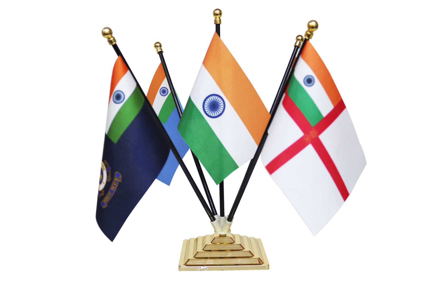 FlagSource Indian Flag + Indian Armed Forces (Indian Army, Indian Air Force, Indian Navy, Indian Coast Guard) Group Table Flags with A Round Stepped Base