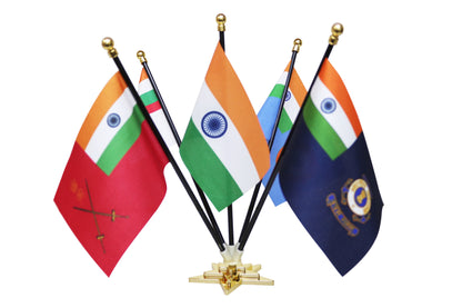 FlagSource Indian Flag + Indian Armed Forces (Indian Army, Indian Air Force, Indian Navy, Indian Coast Guard) Group Table Flags with A Round Stepped Base