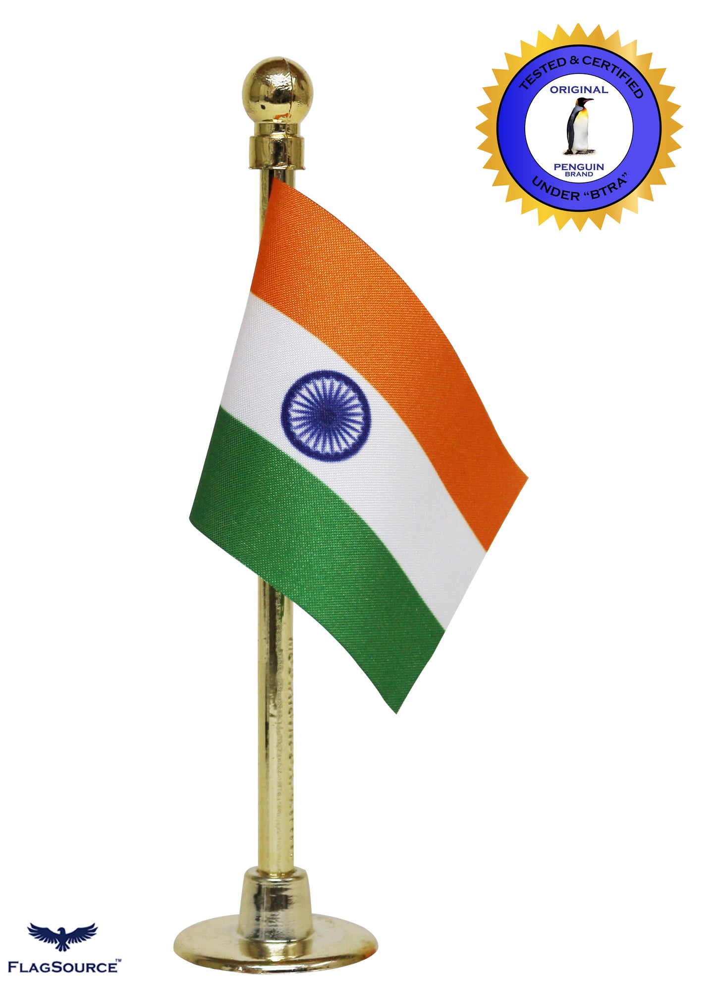 FlagSource Indian Miniature Car Dashboard Flag with Nano ABS Base (Gold)