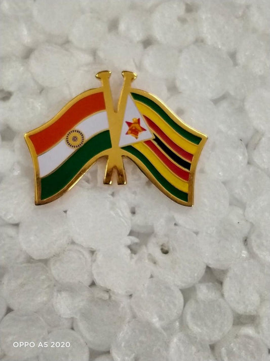 India-Other Country Cross Flag Brass Lapel Pin/Brooch/Badge for Clothing Zimbabwe
