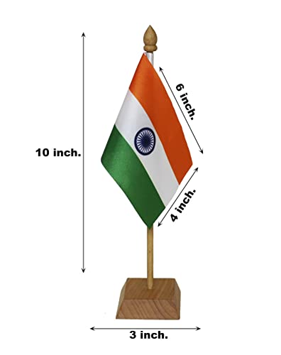 FlagSource Indian Miniature Table Flag with Square Wooden Base