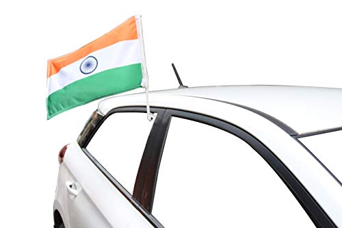 FlagSource Indian National Car Window Flag of Size 12"x18" with Flexible Stand