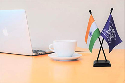 FlagSource India-Maharashtra Police Criss-Cross Miniature Table Flags with A Base (Black)