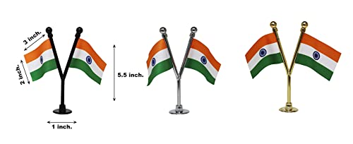 FlagSource Dual Indian Miniature Car Dashboard Flags with A Y-Staff & Nano Base (Black)