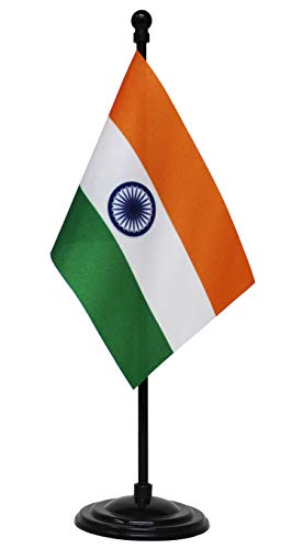 FlagSource Indian Miniature Table Flag with A Round Base (Black)