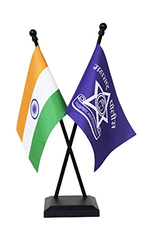 FlagSource India-Maharashtra Police Criss-Cross Miniature Table Flags with A Base (Black)