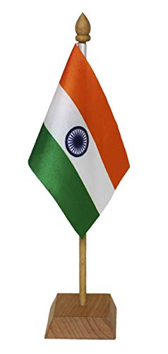 FlagSource Indian Miniature Table Flag with Square Wooden Base