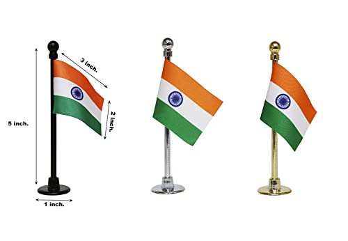 FlagSource Indian Miniature Car Dashboard Flag with Nano ABS Base (Chrome)