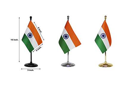 FlagSource Indian Miniature Table Flag with A Round Base (Black)