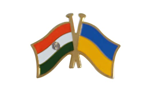 India-Other Country Cross Flag Brass Lapel Pin/Brooch/Badge for Clothing (UKRAINE)