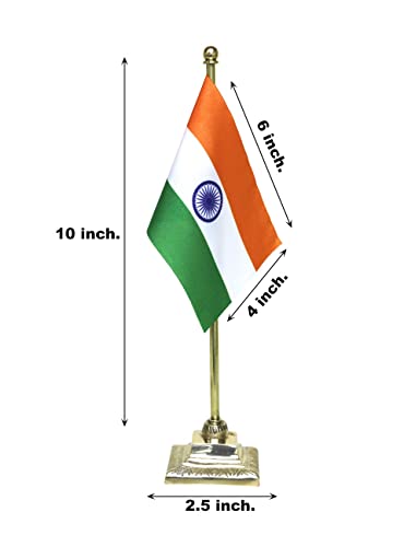 FlagSource Indian Miniature Table Flag with an Elegant Square Brass Base