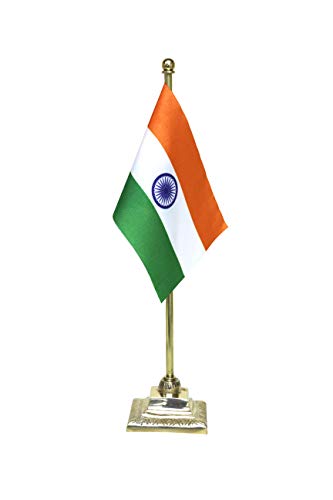 FlagSource Indian Miniature Table Flag with an Elegant Square Brass Base