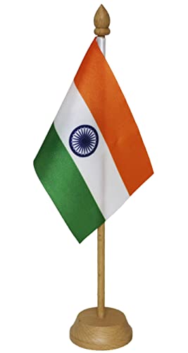 FlagSource Indian Miniature Table Flag with A Tapered Round Wooden Base