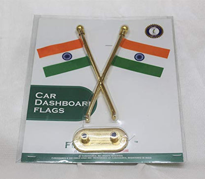 FlagSource Indian Miniature Car Dashboard Flags With an ABS X-Staff & Nano (Gold)