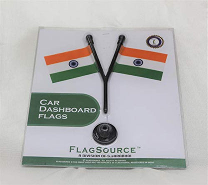 FlagSource Dual Indian Miniature Car Dashboard Flags with A Y-Staff & Nano Base (Black)