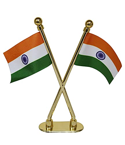 FlagSource Indian Miniature Car Dashboard Flags With an ABS X-Staff & Nano (Gold)