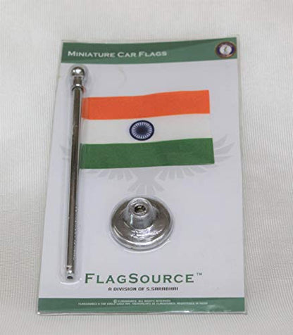 FlagSource Indian Miniature Car Dashboard Flag with Nano ABS Base (Chrome)