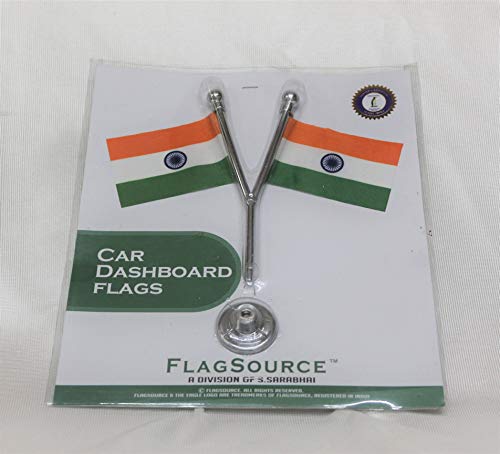 FlagSource Dual Indian Miniature Car Dashboard Flags with A Y-Staff & Nano Base (Black)