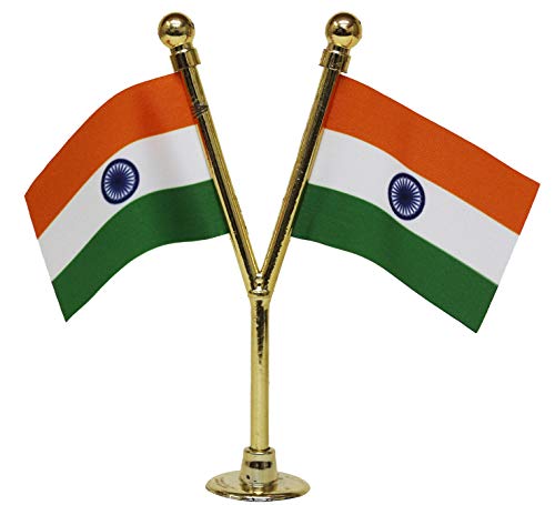 FlagSource Dual Indian Miniature Car Dashboard Flags with A Y-Staff & Nano Base (Black)