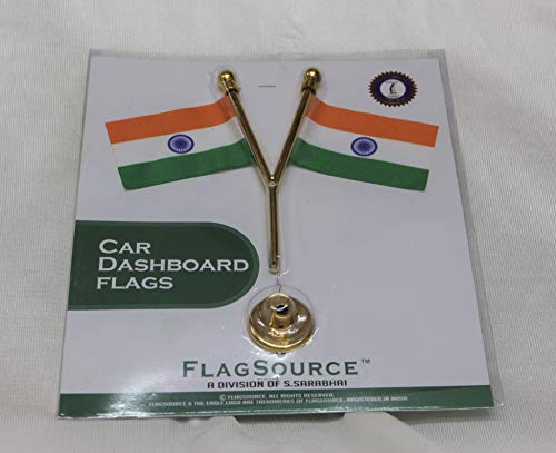 FlagSource Dual Indian Miniature Car Dashboard Flags with A Y-Staff & Nano Base (Black)