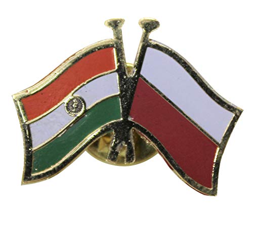 India-Poland Cross Flag Brass Lapel Pin/Brooch/Badge for Clothing (Poland)