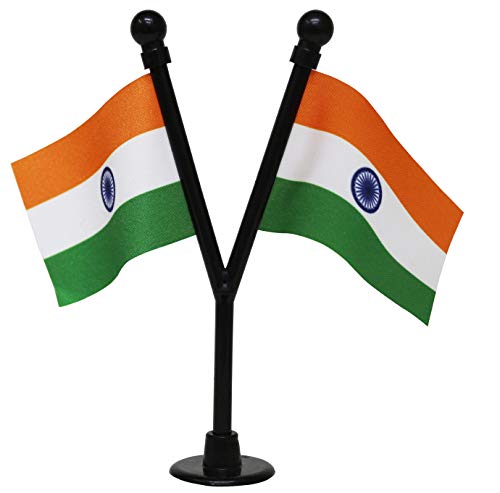 FlagSource Dual Indian Miniature Car Dashboard Flags with A Y-Staff & Nano Base (Black)