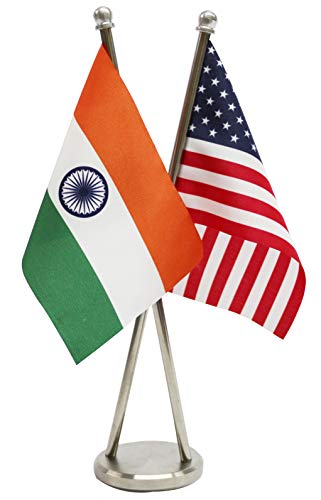 FlagSource Indian & USA Miniature Criss-Cross Flag with a Royal Stainless Steel Stand