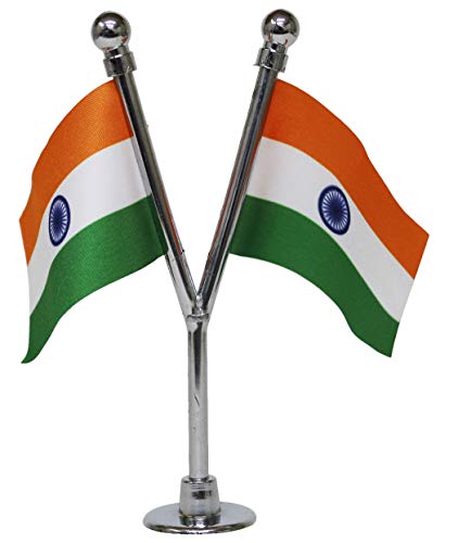 FlagSource Dual Indian Miniature Car Dashboard Flags with A Y-Staff & Nano Base (Black)